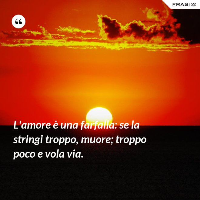 L'amore è una farfalla: se la stringi troppo, muore; troppo poco e vola via. - Anonimo