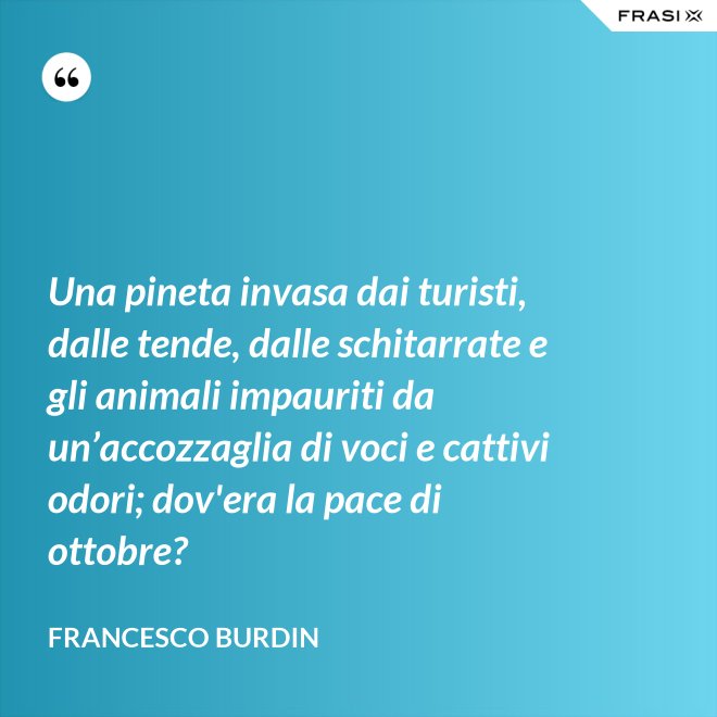 Una pineta invasa dai turisti, dalle tende, dalle schitarrate e gli animali impauriti da un’accozzaglia di voci e cattivi odori; dov'era la pace di ottobre? - Francesco Burdin