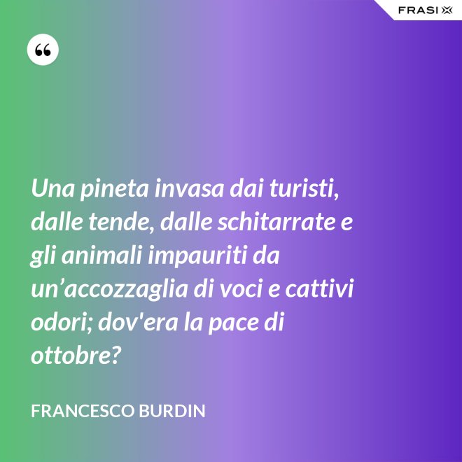 Una pineta invasa dai turisti, dalle tende, dalle schitarrate e gli animali impauriti da un’accozzaglia di voci e cattivi odori; dov'era la pace di ottobre? - Francesco Burdin