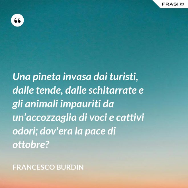 Una pineta invasa dai turisti, dalle tende, dalle schitarrate e gli animali impauriti da un’accozzaglia di voci e cattivi odori; dov'era la pace di ottobre? - Francesco Burdin