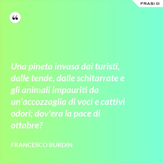 Una pineta invasa dai turisti, dalle tende, dalle schitarrate e gli animali impauriti da un’accozzaglia di voci e cattivi odori; dov'era la pace di ottobre? - Francesco Burdin