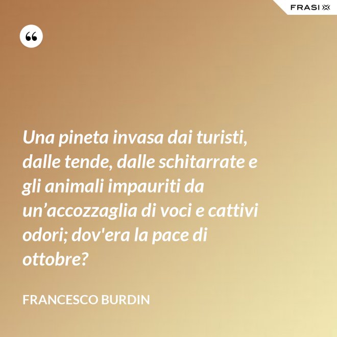 Una pineta invasa dai turisti, dalle tende, dalle schitarrate e gli animali impauriti da un’accozzaglia di voci e cattivi odori; dov'era la pace di ottobre? - Francesco Burdin