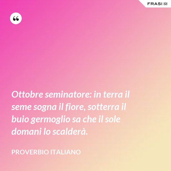 Ottobre seminatore: in terra il seme sogna il fiore, sotterra il buio germoglio sa che il sole domani lo scalderà. - Proverbio italiano