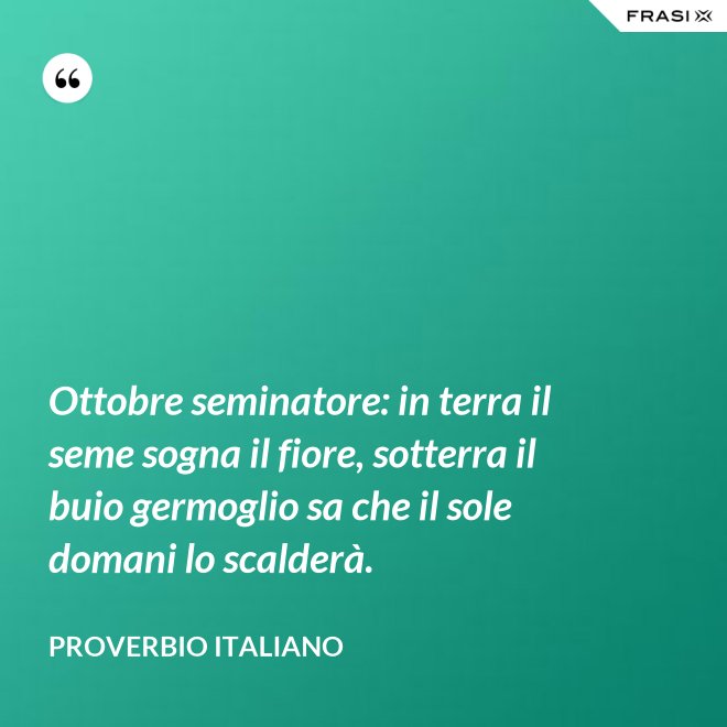 Ottobre seminatore: in terra il seme sogna il fiore, sotterra il buio germoglio sa che il sole domani lo scalderà. - Proverbio italiano