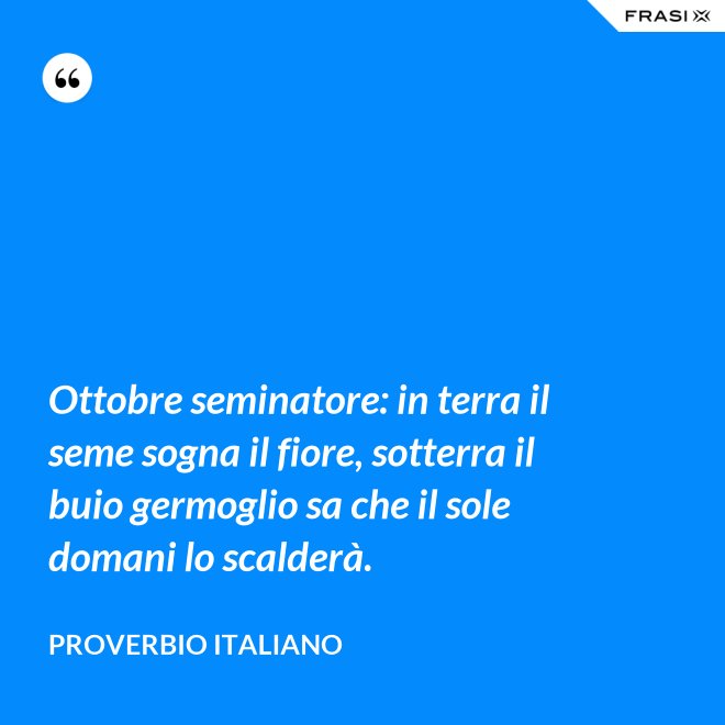 Ottobre seminatore: in terra il seme sogna il fiore, sotterra il buio germoglio sa che il sole domani lo scalderà. - Proverbio italiano