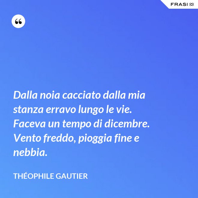 Dalla noia cacciato dalla mia stanza erravo lungo le vie. Faceva un tempo di dicembre. Vento freddo, pioggia fine e nebbia. - Théophile Gautier