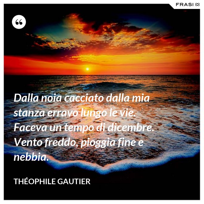 Dalla noia cacciato dalla mia stanza erravo lungo le vie. Faceva un tempo di dicembre. Vento freddo, pioggia fine e nebbia. - Théophile Gautier