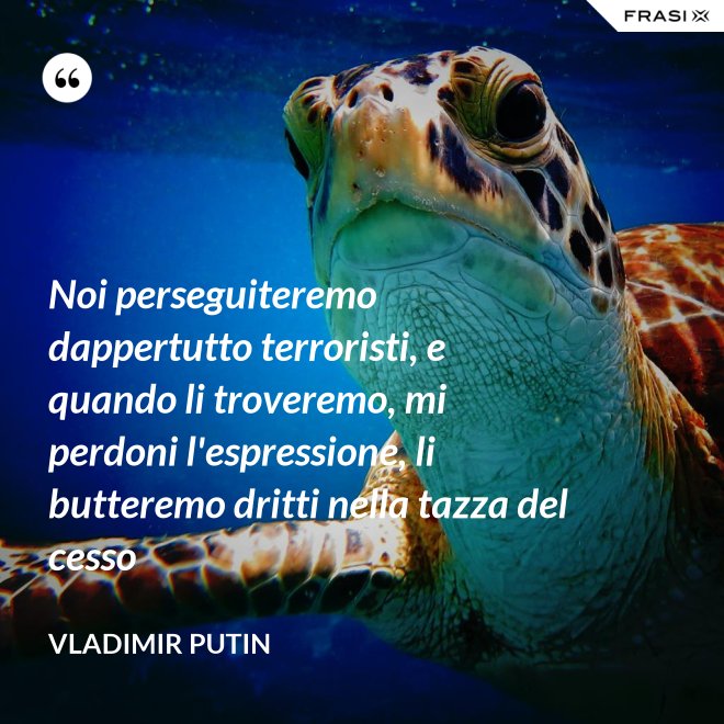 Noi perseguiteremo dappertutto terroristi, e quando li troveremo, mi perdoni l'espressione, li butteremo dritti nella tazza del cesso - Vladimir Putin