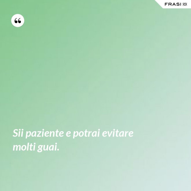 Sii paziente e potrai evitare molti guai. - Anonimo
