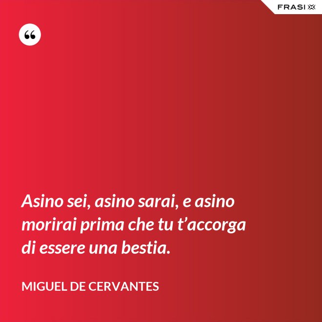 Asino sei, asino sarai, e asino morirai prima che tu t’accorga di essere una bestia. - Miguel de Cervantes