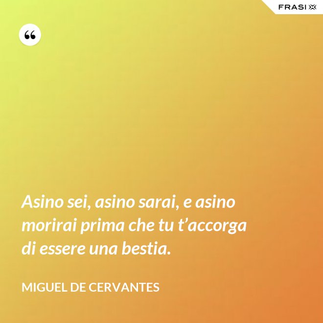Asino sei, asino sarai, e asino morirai prima che tu t’accorga di essere una bestia. - Miguel de Cervantes