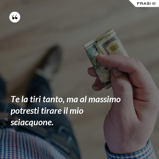 Te la tiri tanto, ma al massimo potresti tirare il mio sciacquone. - Anonimo