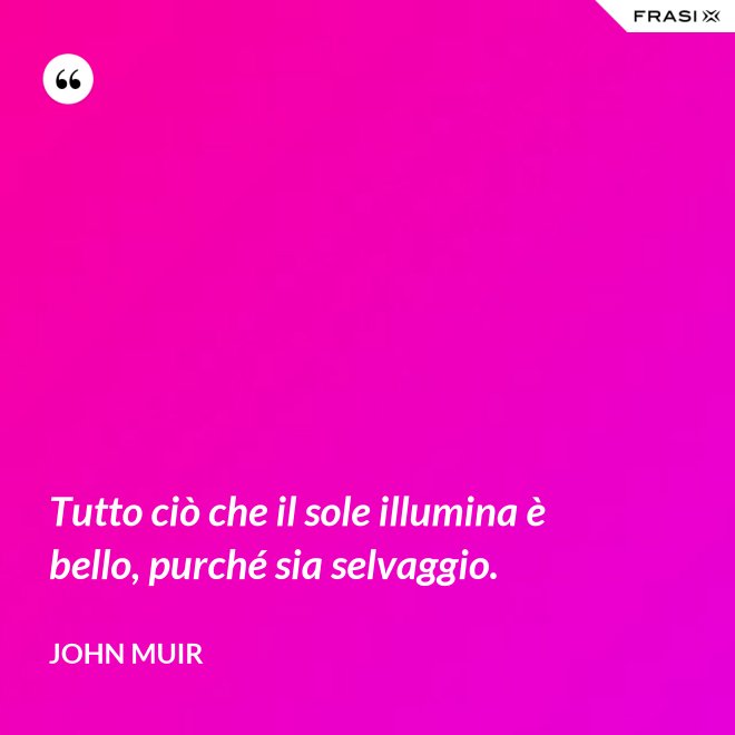 Tutto ciò che il sole illumina è bello, purché sia selvaggio. - John Muir