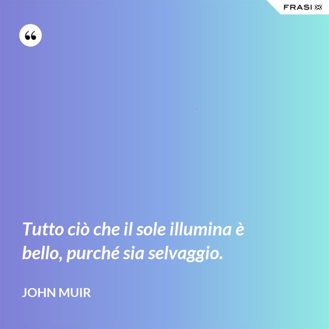 Tutto ciò che il sole illumina è bello, purché sia selvaggio. - John Muir