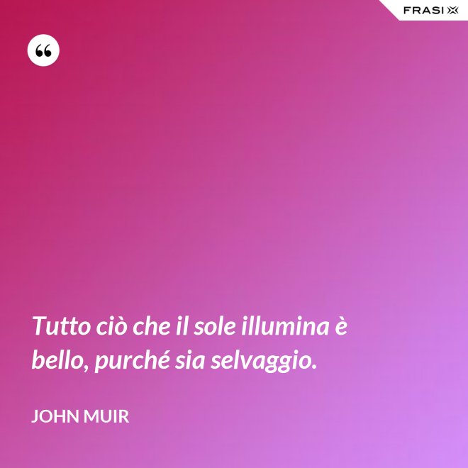 Tutto ciò che il sole illumina è bello, purché sia selvaggio. - John Muir