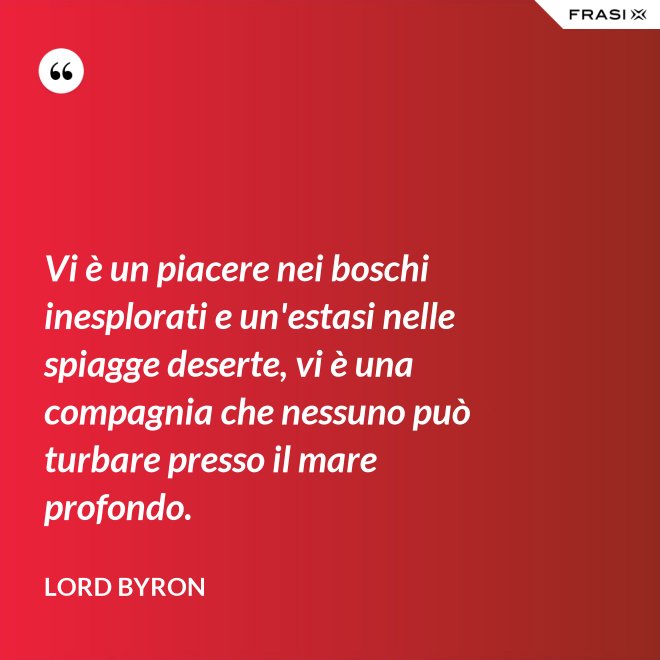 Vi è un piacere nei boschi inesplorati e un'estasi nelle spiagge deserte, vi è una compagnia che nessuno può turbare presso il mare profondo. - Lord Byron
