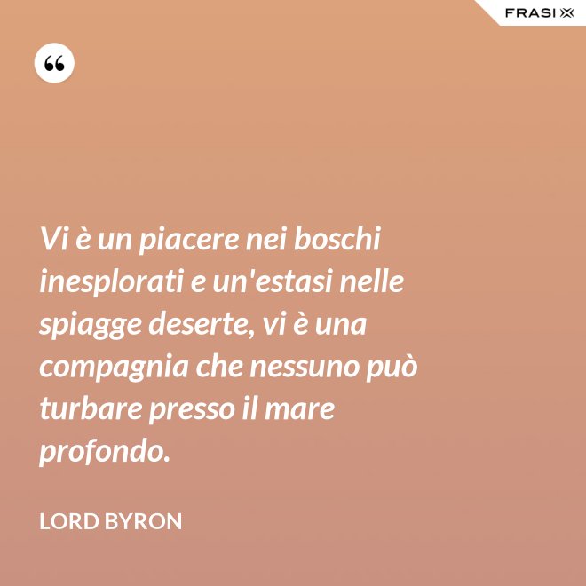 Vi è un piacere nei boschi inesplorati e un'estasi nelle spiagge deserte, vi è una compagnia che nessuno può turbare presso il mare profondo. - Lord Byron