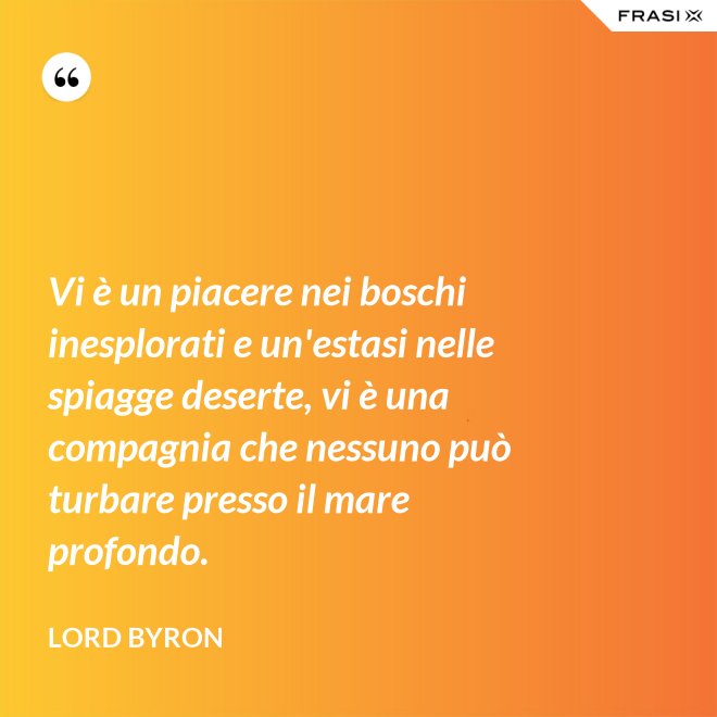 Vi è un piacere nei boschi inesplorati e un'estasi nelle spiagge deserte, vi è una compagnia che nessuno può turbare presso il mare profondo. - Lord Byron