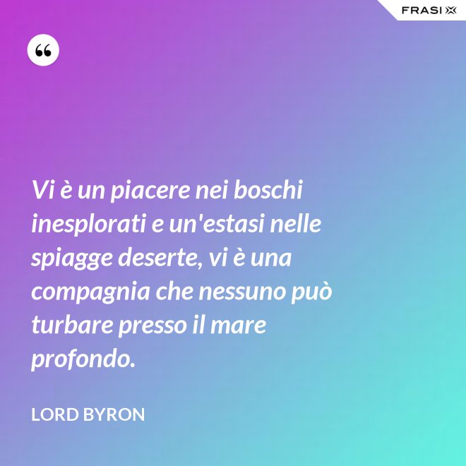 Vi è un piacere nei boschi inesplorati e un'estasi nelle spiagge deserte, vi è una compagnia che nessuno può turbare presso il mare profondo. - Lord Byron