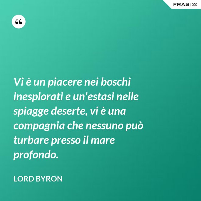 Vi è un piacere nei boschi inesplorati e un'estasi nelle spiagge deserte, vi è una compagnia che nessuno può turbare presso il mare profondo. - Lord Byron