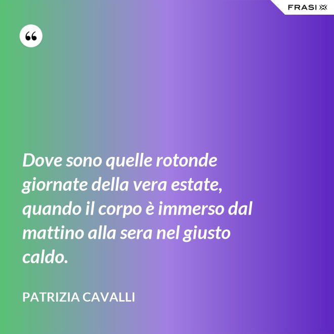 Dove sono quelle rotonde giornate della vera estate, quando il corpo è immerso dal mattino alla sera nel giusto caldo. - Patrizia Cavalli