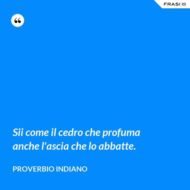 Sii come il cedro che profuma anche l'ascia che lo abbatte. - Proverbio Indiano