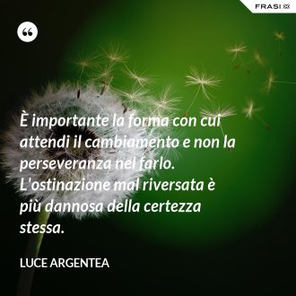 È importante la forma con cui attendi il cambiamento e non la perseveranza nel farlo. L'ostinazione mal riversata è più dannosa della certezza stessa. - Luce Argentea