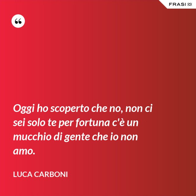 Oggi ho scoperto che no, non ci sei solo te per fortuna c'è un mucchio di gente che io non amo. - Luca Carboni
