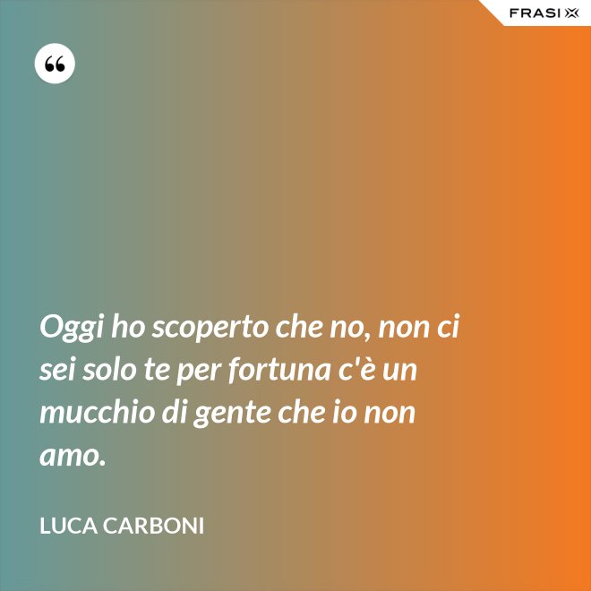Oggi ho scoperto che no, non ci sei solo te per fortuna c'è un mucchio di gente che io non amo. - Luca Carboni