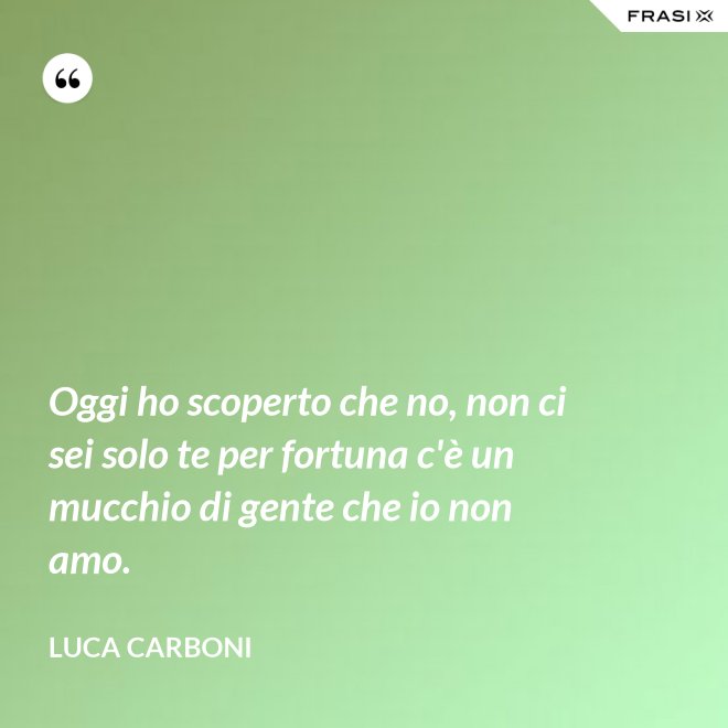 Oggi ho scoperto che no, non ci sei solo te per fortuna c'è un mucchio di gente che io non amo. - Luca Carboni