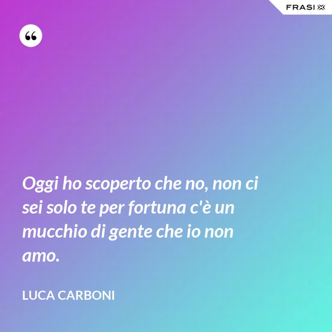 Oggi ho scoperto che no, non ci sei solo te per fortuna c'è un mucchio di gente che io non amo. - Luca Carboni