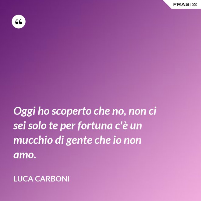 Oggi ho scoperto che no, non ci sei solo te per fortuna c'è un mucchio di gente che io non amo. - Luca Carboni