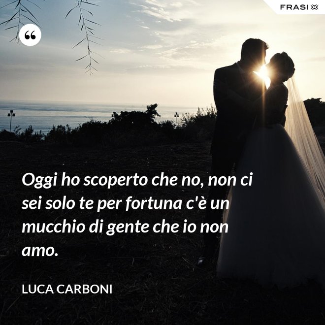 Oggi ho scoperto che no, non ci sei solo te per fortuna c'è un mucchio di gente che io non amo. - Luca Carboni