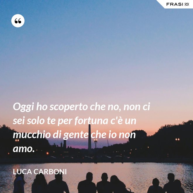 Oggi ho scoperto che no, non ci sei solo te per fortuna c'è un mucchio di gente che io non amo. - Luca Carboni