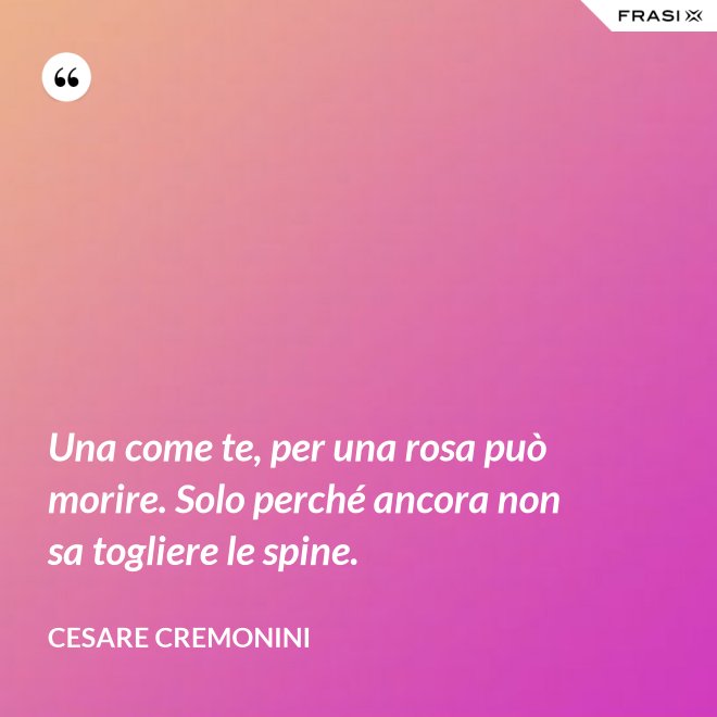 Una come te, per una rosa può morire. Solo perché ancora non sa togliere le spine. - Cesare Cremonini
