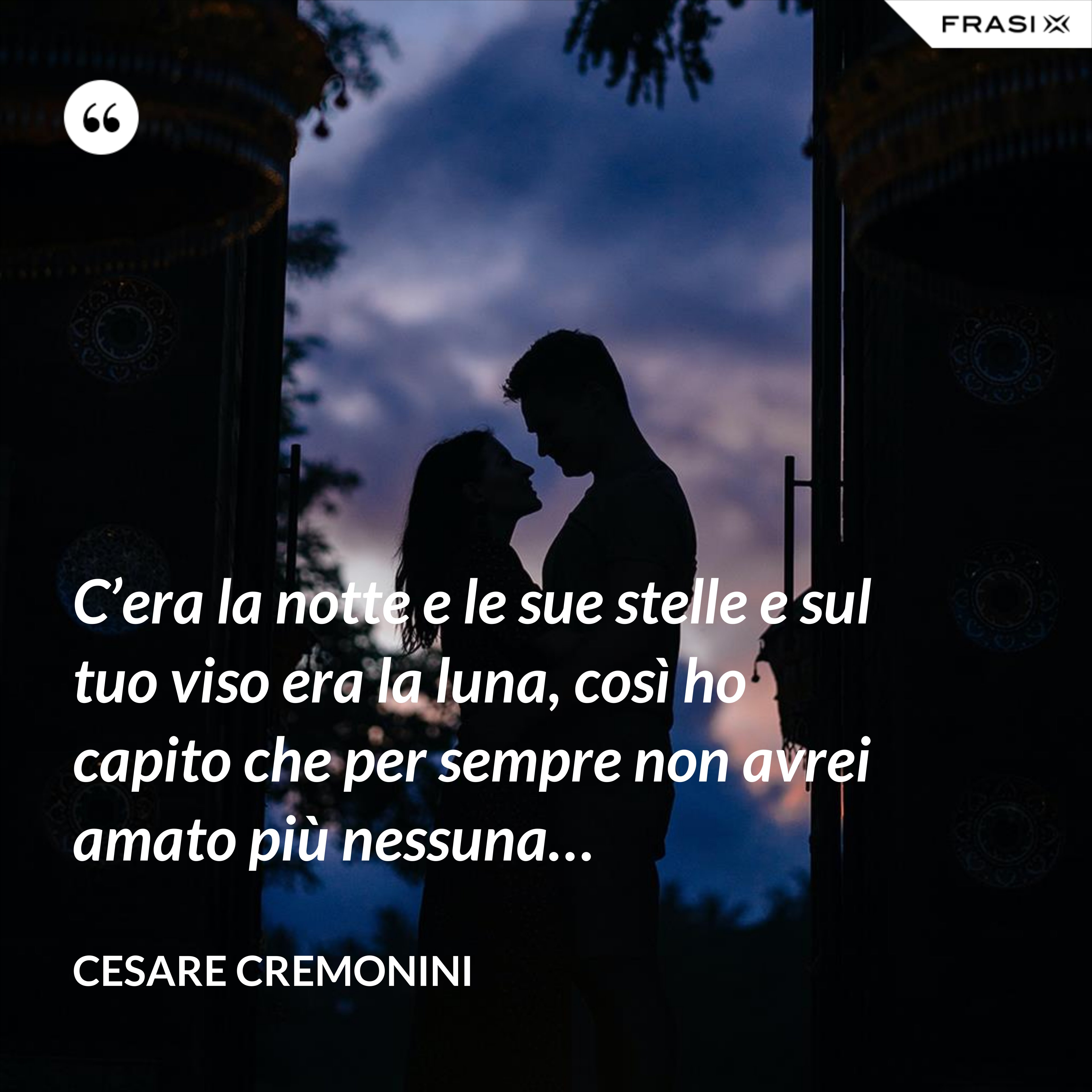 C’era la notte e le sue stelle e sul tuo viso era la luna, così ho capito che per sempre non avrei amato più nessuna… - Cesare Cremonini