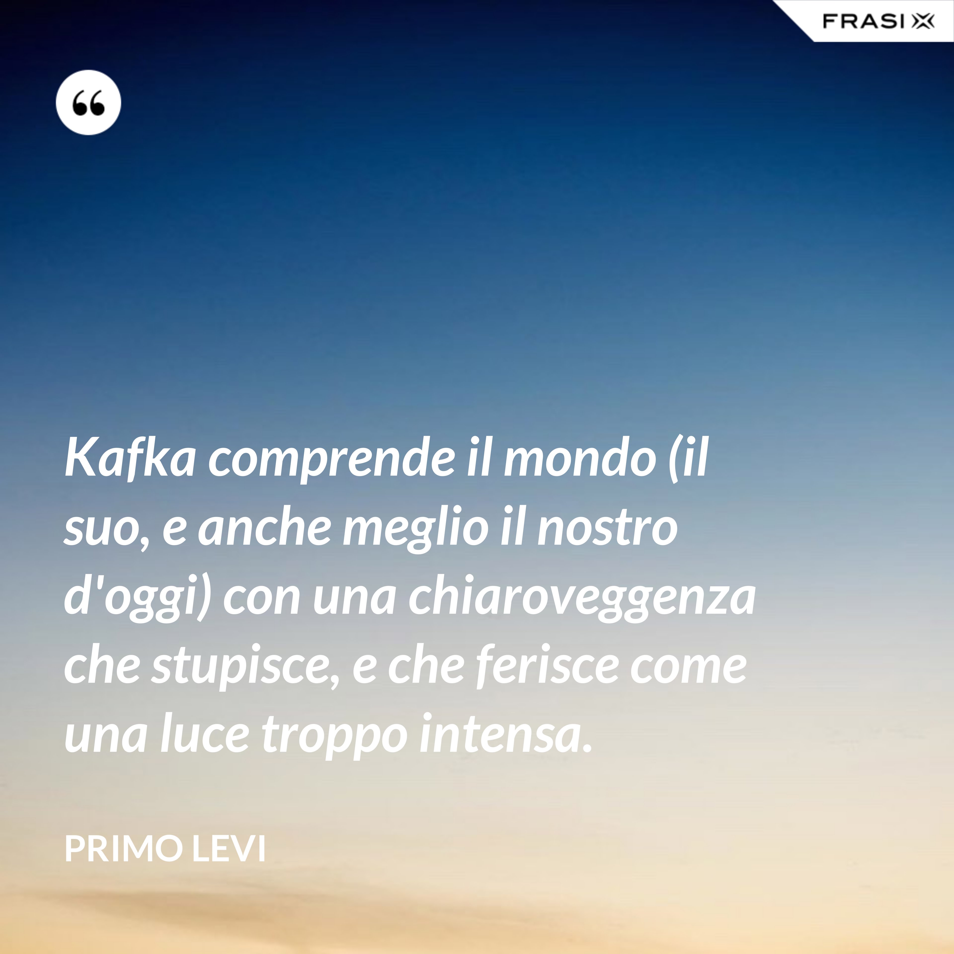 Kafka comprende il mondo (il suo, e anche meglio il nostro d'oggi) con una chiaroveggenza che stupisce, e che ferisce come una luce troppo intensa. - Primo Levi