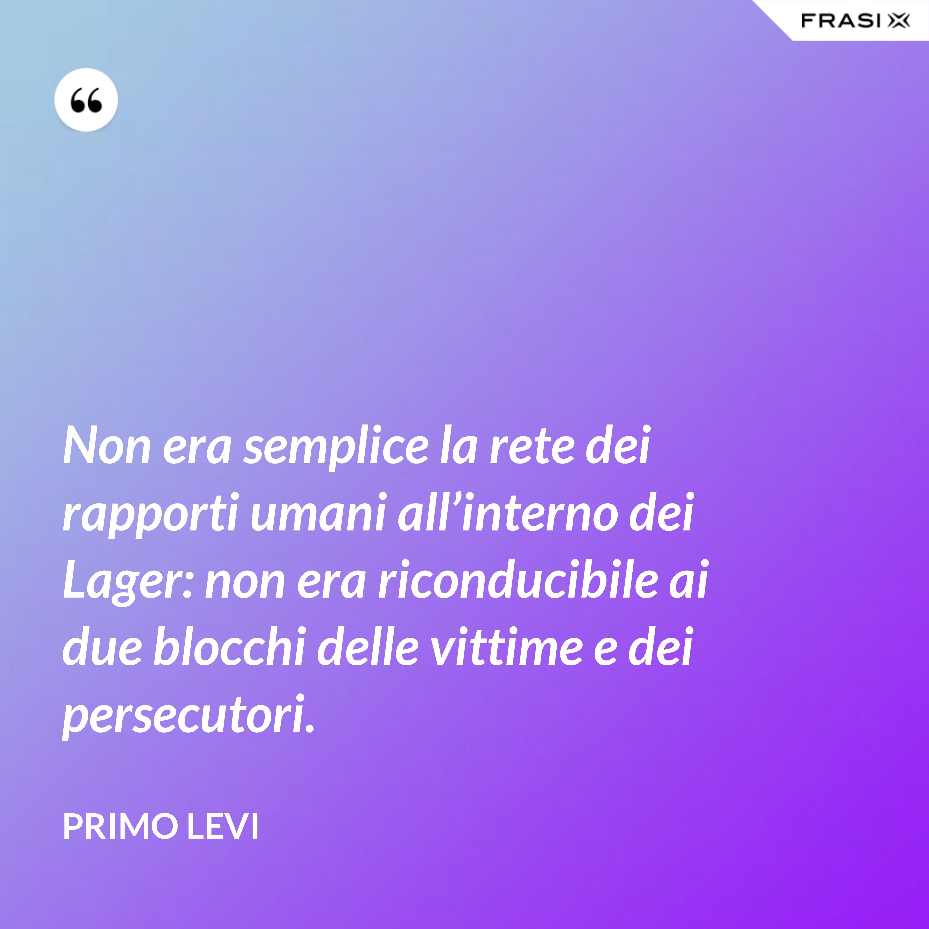 Non era semplice la rete dei rapporti umani all’interno dei Lager: non era riconducibile ai due blocchi delle vittime e dei persecutori. - Primo Levi