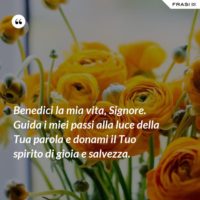 Benedici la mia vita, Signore. Guida i miei passi alla luce della Tua parola e donami il Tuo spirito di gioia e salvezza. - Anonimo