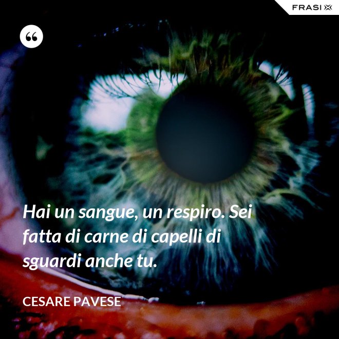 Hai un sangue, un respiro. Sei fatta di carne di capelli di sguardi anche tu. - Cesare Pavese