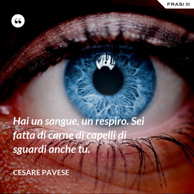 Hai un sangue, un respiro. Sei fatta di carne di capelli di sguardi anche tu. - Cesare Pavese