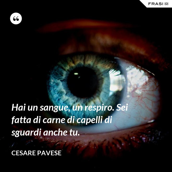 Hai un sangue, un respiro. Sei fatta di carne di capelli di sguardi anche tu. - Cesare Pavese