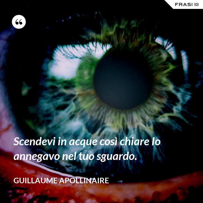 Scendevi in acque così chiare Io annegavo nel tuo sguardo. - Guillaume Apollinaire