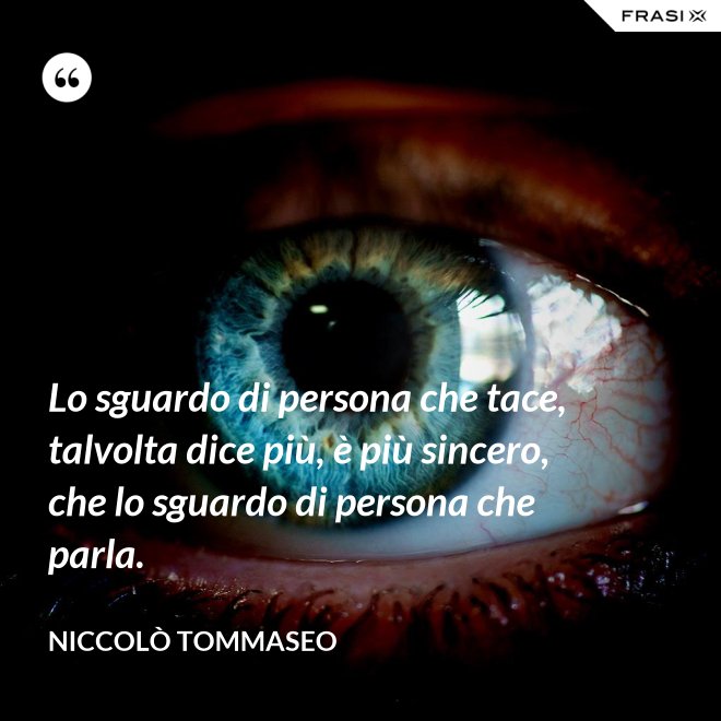 Lo sguardo di persona che tace, talvolta dice più, è più sincero, che lo sguardo di persona che parla. - Niccolò Tommaseo