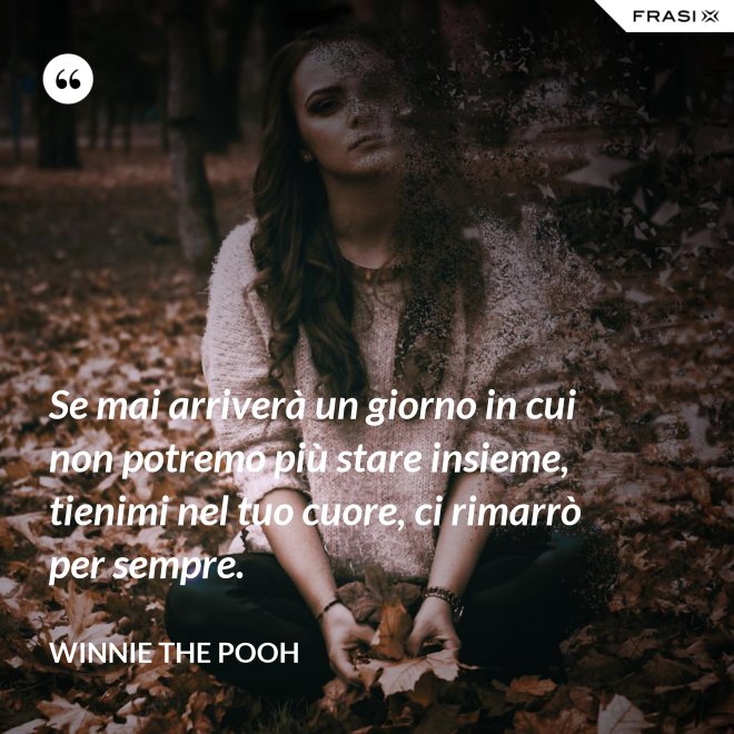 Se mai arriverà un giorno in cui non potremo più stare insieme, tienimi nel tuo cuore, ci rimarrò per sempre. - WINNIE THE POOH