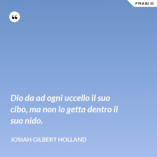 Dio da ad ogni uccello il suo cibo, ma non lo getta dentro il suo nido. - Josiah Gilbert Holland