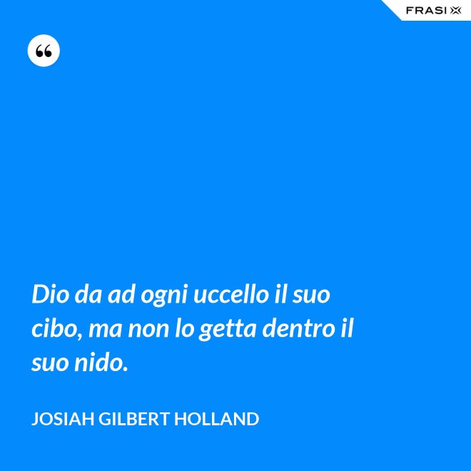 Dio da ad ogni uccello il suo cibo, ma non lo getta dentro il suo nido. - Josiah Gilbert Holland