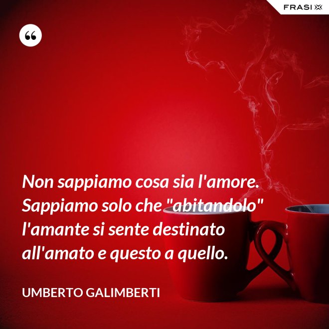 Non sappiamo cosa sia l'amore. Sappiamo solo che "abitandolo" l'amante si sente destinato all'amato e questo a quello. - Umberto Galimberti