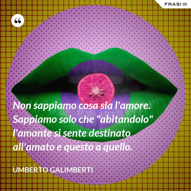 Non sappiamo cosa sia l'amore. Sappiamo solo che "abitandolo" l'amante si sente destinato all'amato e questo a quello. - Umberto Galimberti