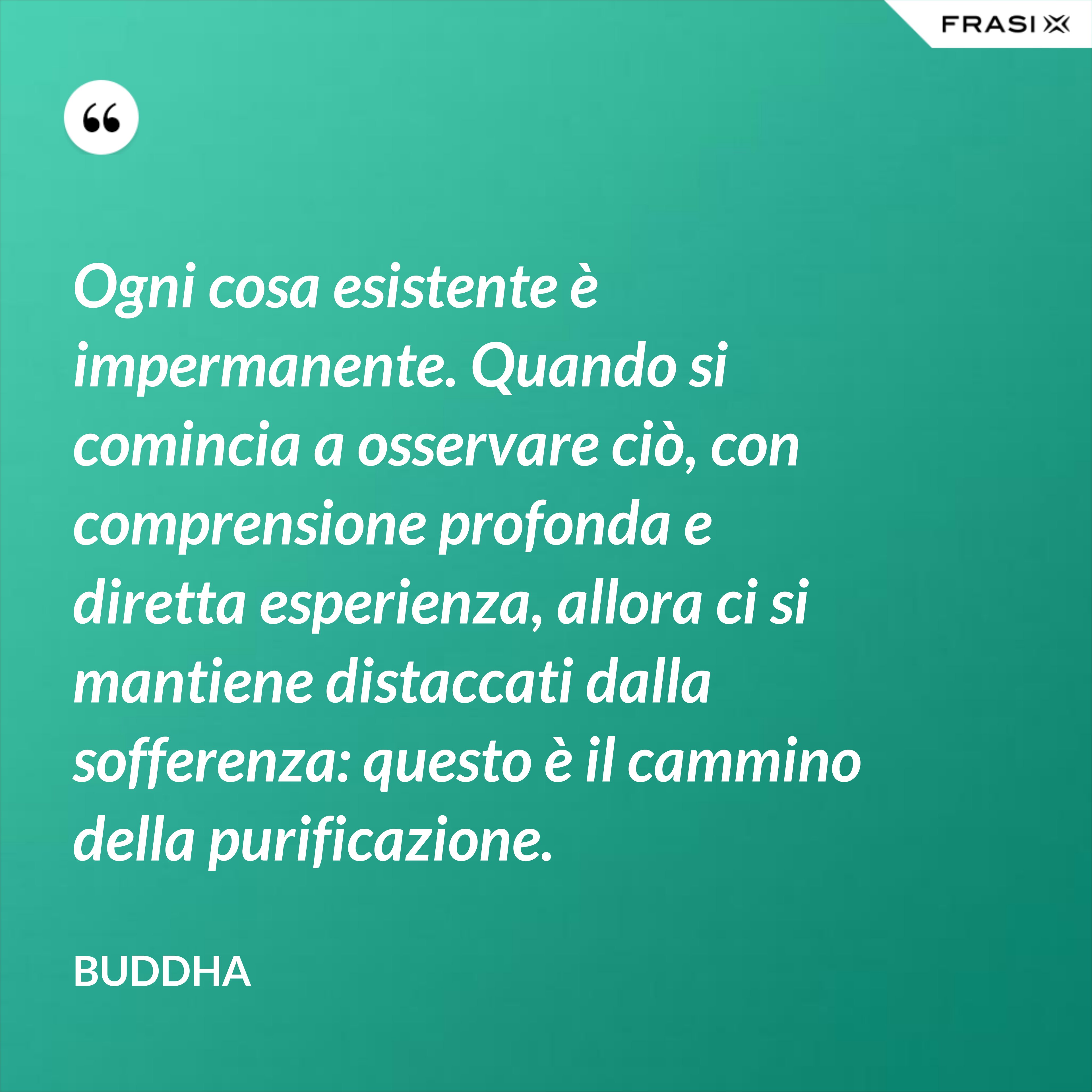 Ogni cosa esistente è impermanente. Quando si comincia a osservare ciò, con comprensione profonda e diretta esperienza, allora ci si mantiene distaccati dalla sofferenza: questo è il cammino della purificazione. - Buddha